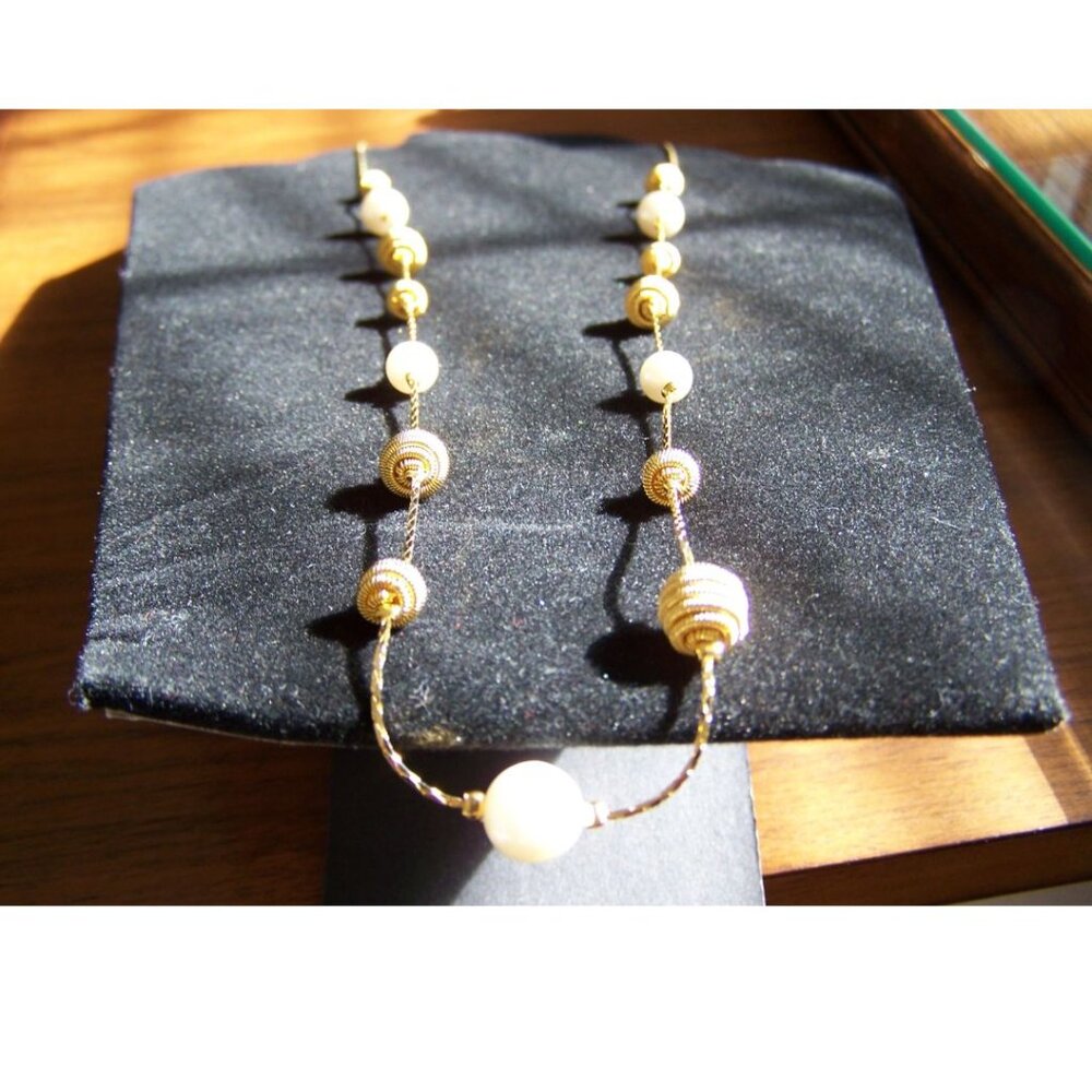 Vintage Gold & Pearl Trifari Bobble Chain 30" Necklace